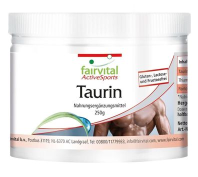 Taurin 250g Pulver - 100% vegan - extra hoch dosiert, mit B1 und B5 - fairvital