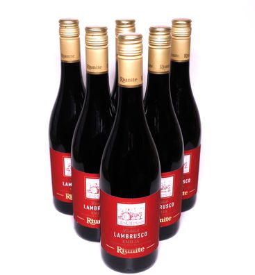 6 Fl. Lambrusco Dell ´Emilia Riunite 7,5% lieblich 0,75 l roter Perlwein IGT