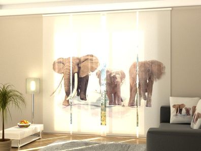 Foto-Schiebegardine Drei Elefanten, Flächenvorhang mit Motiv, Fotodruck, auf Maß