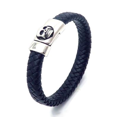 Leder Armband SKULL MAGNET - Größe: 21 cm Farbe: Silber