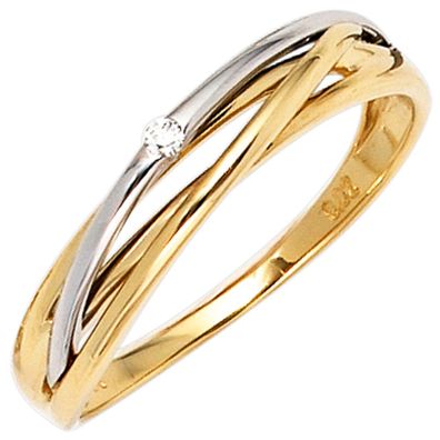 Damen Ring 585 Gold Gelbgold Weißgold bicolor Diamant Brillant 0,02ct Goldring