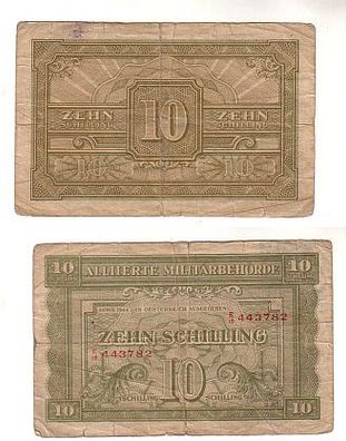 alte 10 Schilling Banknote Alliierte Militärbehörde Österreich 1944