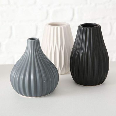 Vase Wilma H11 &Oslash; 9cm Steingut grau weiß schwarz 3er Set