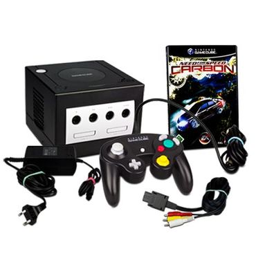Gamecube Konsole in Schwarz + original Controller + Need for Speed Carbon