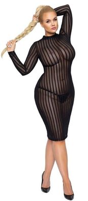 Plus Size Kleid Schwarz Transparent Minikleid aus gestreiftem Tüll 4XL 5XL 6XL
