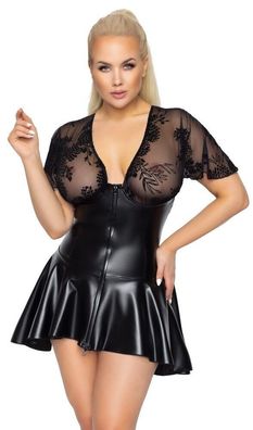 Plus Size Kleid Schwarz Minikleid mit transparentem Oberteil 3XL, 4XL, 5XL, 6XL