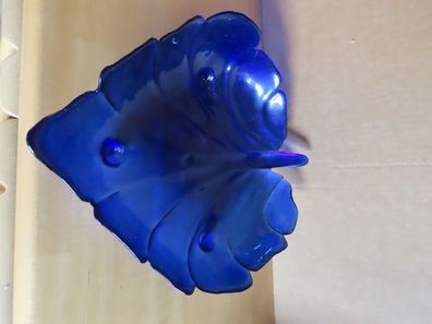 Schale Gebäckschale GlasSchale blau Blatt-Form / ca. 7,5 cm H