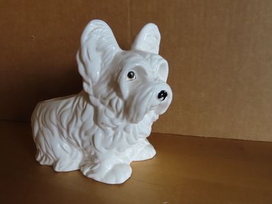 Figur Hund Übertopf klein weiß Form Yorkshire Terrier / ca.13 cm H