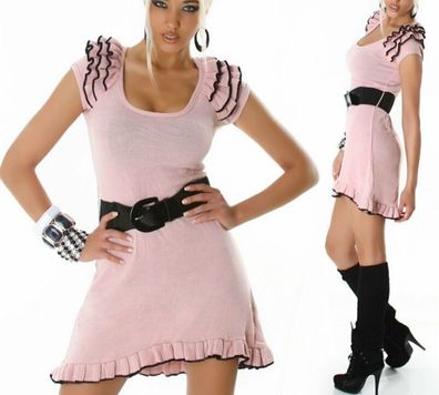 SEXY Miss Damen Mini Strick Kleid Long Pulli Gürtel ärmellos L 38 rosa TOP