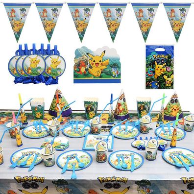 Anime Pokémon Party Set mit Tellern, Tassen Geburtstags Geschirr Kit Party Zubehör
