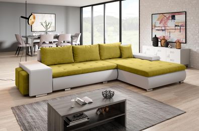 FURNIX Polstercouch ARZO mit Poufs & Schlaffunktion & Bettkasten MA120-OR40