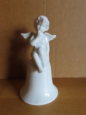 Figur Engel sitzt auf einer Glocke und denk nach weiß / ca.15,5 cm H