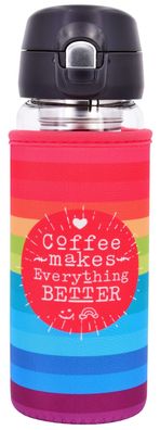Dora´s Glasbecher mit Bezug (450 ml) "coffee makes everything better"
