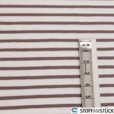 0,5 Meter Baumwolle Elastan Single Jersey Streifen off-white braun dehnbar weich