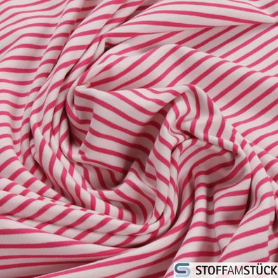 Stoff Baumwolle Elastan Single Jersey Streifen off-white pink dehnbar weich