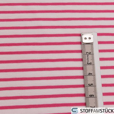 0,5 Meter Baumwolle Elastan Single Jersey Streifen off-white pink dehnbar weich