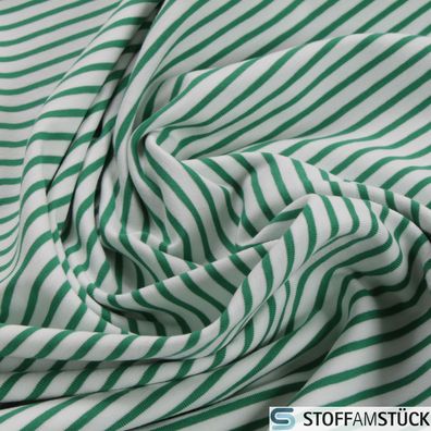 Stoff Baumwolle Elastan Single Jersey Streifen off-white grün dehnbar weich