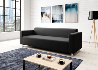 FURNIX 3-Sitzer Lukka elegantes Wohnzimmersofa Couch 202x78x70cm MA1100 Schwarz