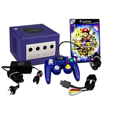 Original Nintendo Gamecube Konsole in LILA + Ähnlicher Controller + MARIO PARTY 5