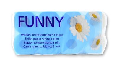 96 Rollen Toilettenpapier FUNNY - 3 - lagig - Zellstoff - hochweiß