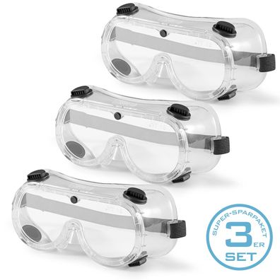 Stahlwerk Schutzbrille Korbbrille Überbrille mit flexiblem Halteband 3er Set