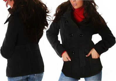 Damen Trendy Jacke Kurz Mantel Schwarz Binde Gürtel L 40 XL 42 NEU schwarz