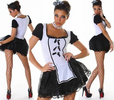 Sexy Damen Karneval Fasching Gogo Kostüm Dienstmädchen Maid Zimmermädchen 4 tlg
