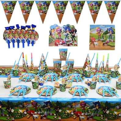 Sonic the Hedgehog Party Set mit Tellern, Tassen Geburtstags Geschirr Party Zubehör