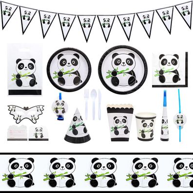 Cartoon Panda Party Set mit Tellern, Tassen Geburtstags Geschirr Kit Party Zubehör