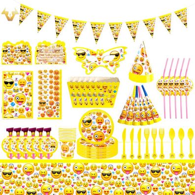 Funny Emoji Cartoon Auto Party Set mit Tellern, Tassen Geburtstags Geschirr Kit