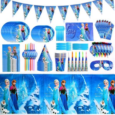 Frozen Elsa Party Geburtstags Geschirr Kit mit Tellern Tassen Kinder Party Dekoration