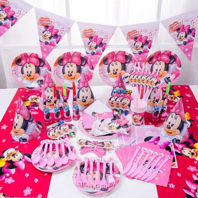 Cartoon Minnie Party Geburtstags Geschirr Kit mit Tellern Tassen Party Dekoration