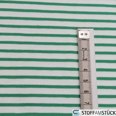 0,5 Meter Baumwolle Elastan Single Jersey Streifen off-white grün dehnbar weich