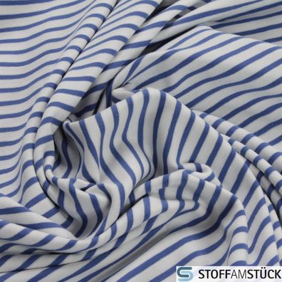 Stoff Baumwolle Elastan Single Jersey Streifen off-white kobaltblau dehnbar