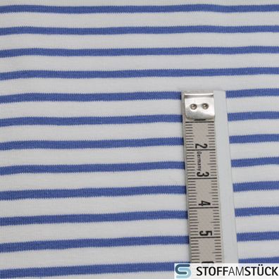 0,5 Meter Baumwolle Elastan Single Jersey Streifen off-white kobaltblau dehnbar