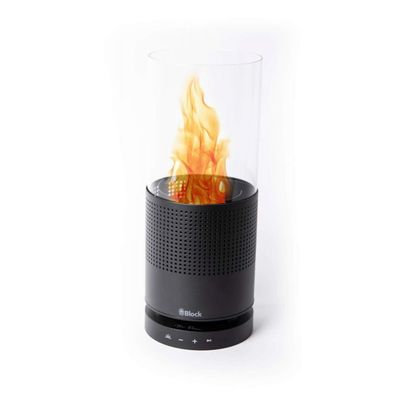 Block The Flame Tischfeuer und Bluetooth Laut­spre­cher von Audioblock schwarz