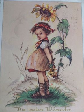 alte Postkarten AK Arthur Krüger AFKH Hilde Germany gelaufen Geburtstag Sonnenblume