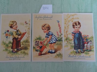 sehr alte Postkarten AK Amag Kleinformat Kinder Schubkarre Buch Pferd Geburtstag