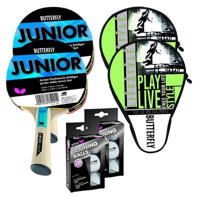 Butterfly 2x Tischtennisschläger Junior + 2x Tischtennishülle Free your Lifestyle ...