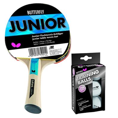 Butterfly Tischtennisschläger Junior + 6 Tischtennisbälle Training weiß | Tischten...