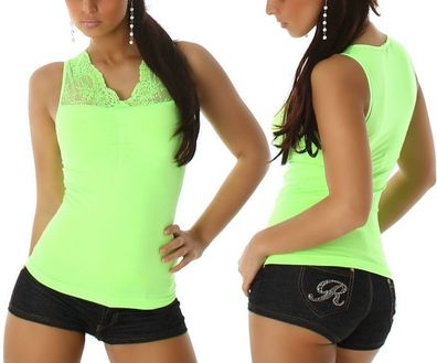 SeXy Damen Stretch Shirt Trendy Spitze Girly Top L/ XL 38/40 neon grün
