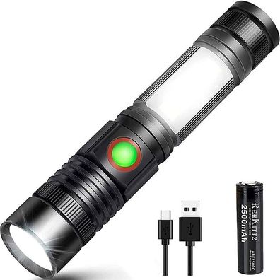 LED-Taschenlampe, USB, wiederaufladbar, leistungsstarkes Militär-COB-Licht, tragbare,