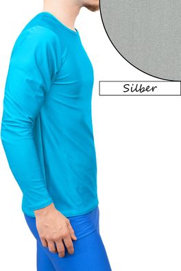 T-Shirt Comfort Fit lange Ärmel Silber Longsleeve elastisch stretch shiny