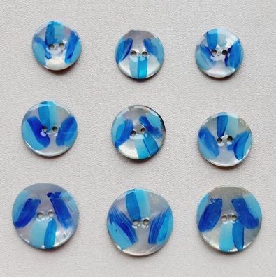 Designerknöpfe aus Italien: 2-Loch, blau-türkis, 32-36-44 mm, Unikate
