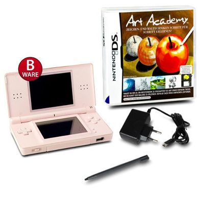 DS Lite Handheld Konsole in Rosa #74B + ähnliches Ladekabel + Spiel Art Academy