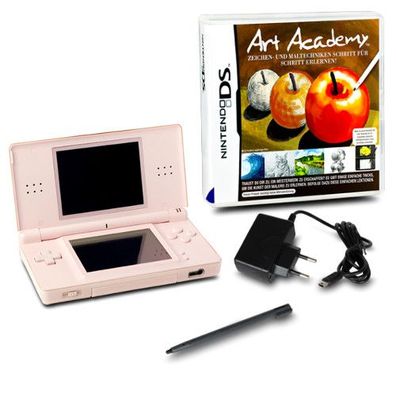 Nintendo DS LITE Konsole in Rosa #74A + ähnliches Ladekabel + Spiel ART Academy