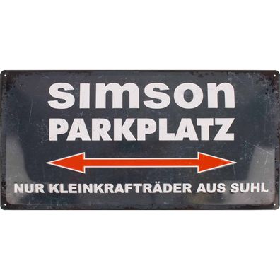 Blechschild "SIMSON-Parkplatz", Maße: ca. 25 cm x 50 cm, Farbe: Grau/ Weiß/ Rot