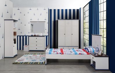 Kinderschlafzimmer Set Marina in Weiß / Blau