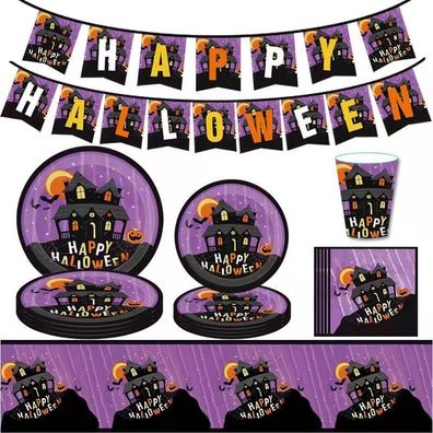 Cartoon-Haus Halloween Party Geburtstags Geschirr mit Tellern Tassen Party Dekoration