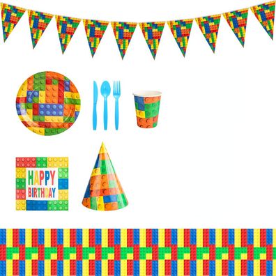 Spielzeug Ziegel Geburtstags Geschirr Kit mit Tellern Besteck Party Tableware Set
